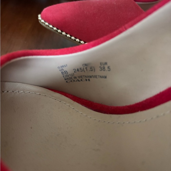COACH Red Suede Pointed-Toe Pumps with Stud Trim—New, never worn - Picture 5 of 5